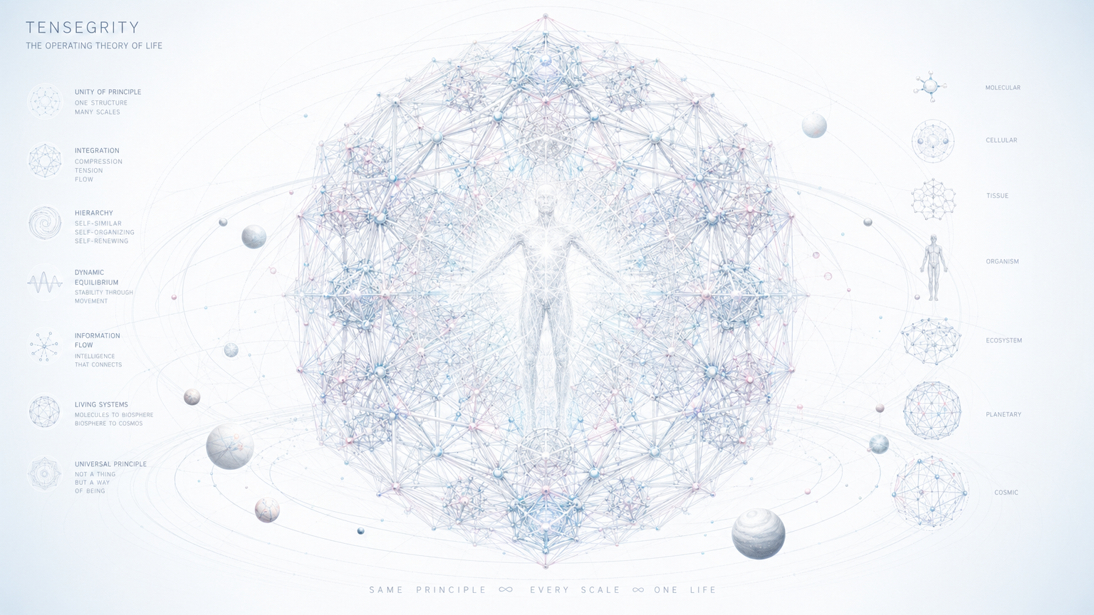 Manifesto background — luminous tensegrity human form